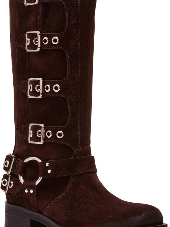 Steve Madden Shoes - Steve Madden Brocks Chocolate Brown Suede Buckle Slouch Mid-Calf Moto Boots